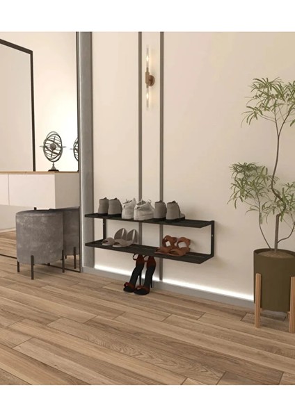 Modern 2 Katlı Açık Ayakkabı Rafı -Çok Amaçlı Duvara Monte Raf