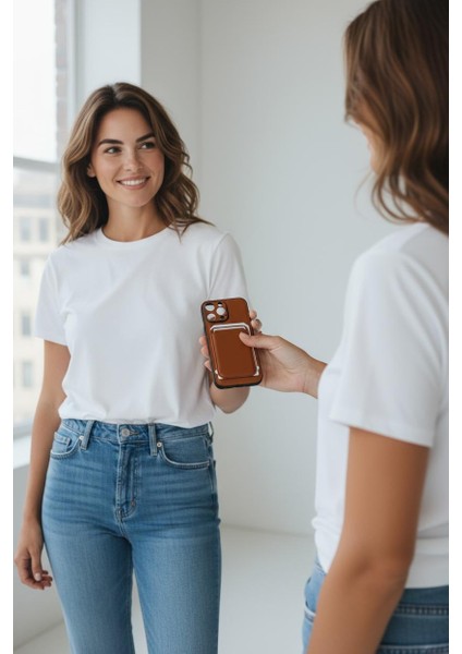 IPhone 16 Pro Max Uyumlu Premium Deri Magsafe Cüzdanlı Kartlıklı Kamera Çerçeve Standlı Kılıf Kahverengi