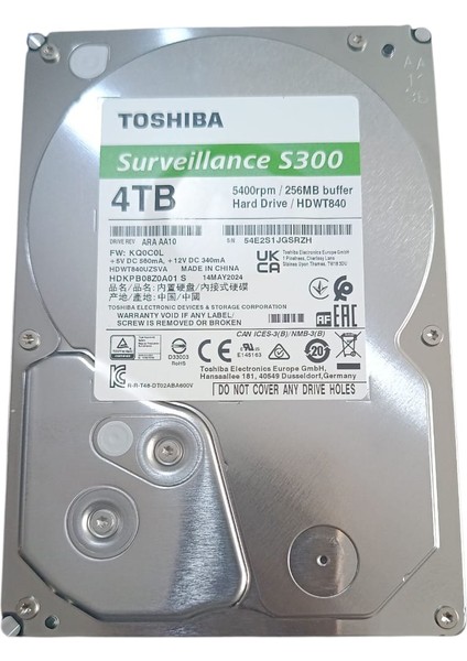 3,5" S300 4tb 256MB 5400RPM HDWT840UZSVA ,4tb HDD Depolama Cihazı