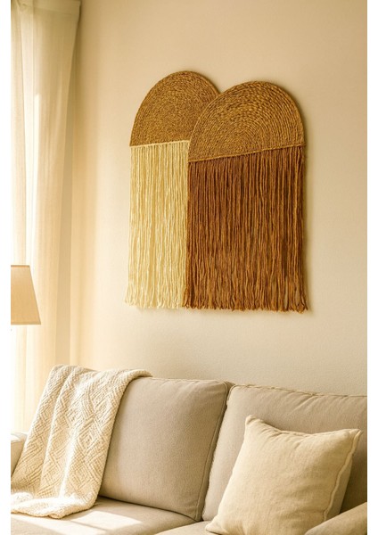 2'li Bohem Hasır El Yapımı Hediyelik Makrome Duvar Süsü