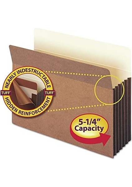 Tuff® Dosya Cebi, Düz Kesim Tab, 5-1/4" Genişletme, Mektup Boyutu, Kırmızı Ip, Kutu Başına 10 (73390) modelleri