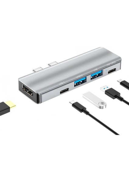 YG-2102 5 In 1 Çift Usb-C / Type-C-Usb Hub Çevirici Adaptör fiyatları