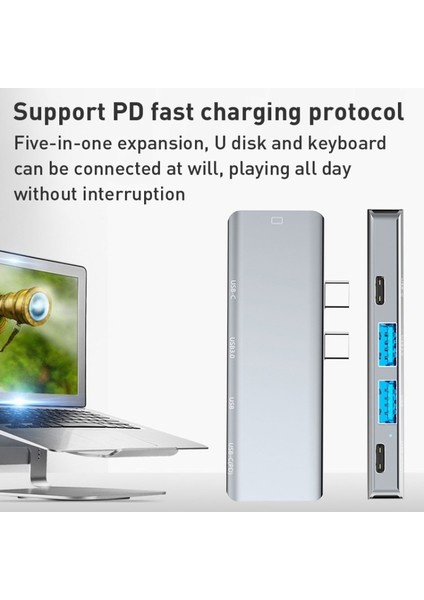 YG-2102 5 In 1 Çift Usb-C / Type-C-Usb Hub Çevirici Adaptör indirimleri