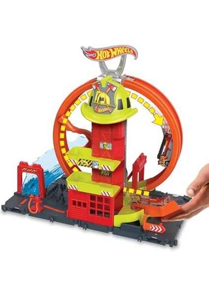 Çember Pistli Iftaiye Istasyonu 1 Oyuncak Araba ve Süper Çemberli Itfaiye Istasyonu Içeren Hot ™ Şehri Çember Pistli Iftaiye Istasyonu HKX41 modelleri