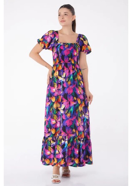 Kadın Fuşya Gipeli Kısa Kollu Elbise