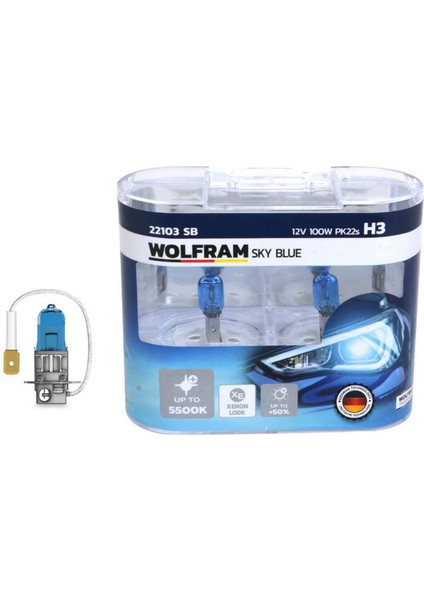 Techmrt Ampul 12V H3 100 PK22S Sky Blue Beyaz Işik