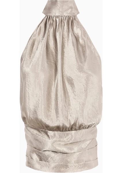 Crushed Saten Sırtı Açık Halter Yaka Üst fiyatları