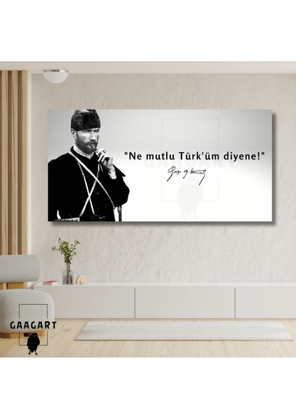 Panoramik Kanvas Makam Panosu Siyah Beyaz Atatürk Ne Mutlu Türk\'üm Diyene!