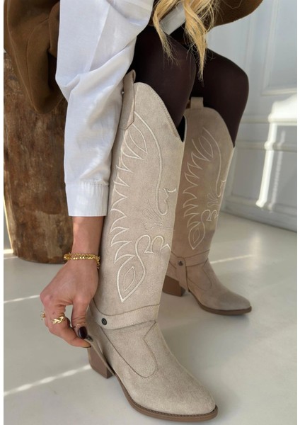 Jilla Bej Süet Tak Çıkar Topuklu Bot ve Çizme modelleri