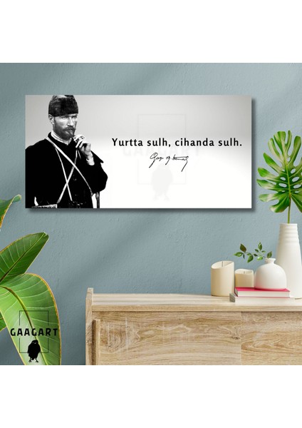 Panoramik Kanvas Makam Panosu Siyah Beyaz Atatürk ‘’yurtta Sulh, Cihanda Sulh.’’