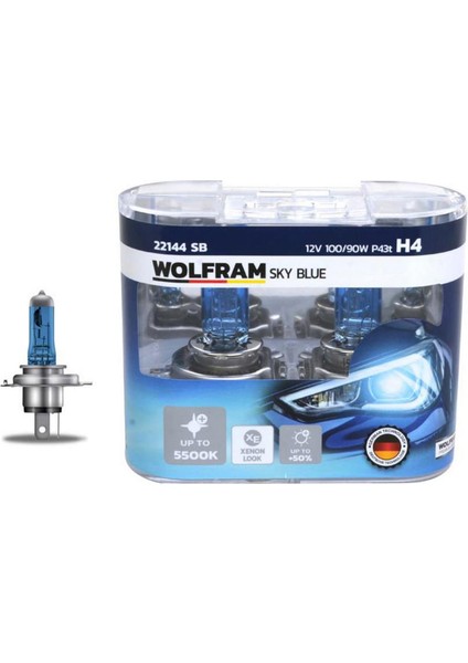 Techmrt Ampul 12V H4 100/90 P43T Sky Blue Beyaz Işik