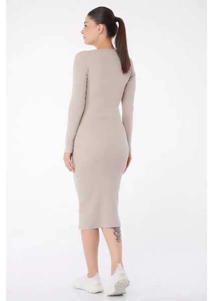 Düz Bisiklet Yaka Kadın Midi Elbise modelleri