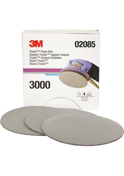 Trizact Hookit Köpük Disk, 02085, 6 Inç, P3000, Karton Başına 15 Disk