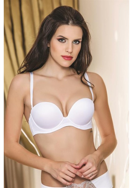 Günlük Kullanıma Uygun Destekli Straplez Sütyen Beyaz (BRF1460)