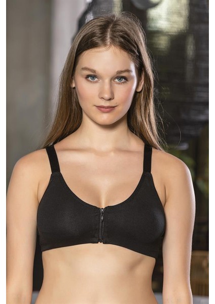 Fermuarlı Pamuklu Sporcu Sütyeni Siyah (BRF1061) fiyatları