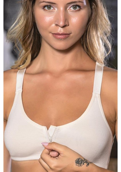 Fermuarlı Pamuklu Sporcu Sütyen Ten (BRF1061)