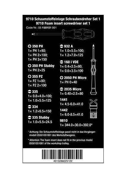 05150101001 9710 Köpük Astar, Tornavida Seti 1, 18 Parça fiyatları