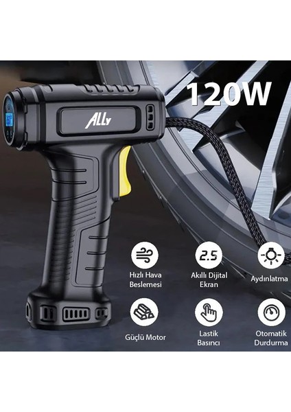 Ally 120W Kablosuz Basınç Göstergeli Mini Hava Popmpası KOMPRESÖRST-5007C-(5775 - T675G707-Z09 modelleri