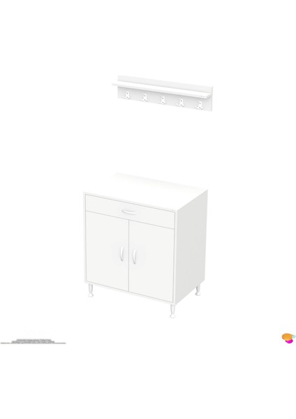 Milas (Xl) Mutfak Dolabı Set Ocak Altı Dolap Mutfak Dolabı Baharat Raflı Beyaz Dolap 70X88X48 cm