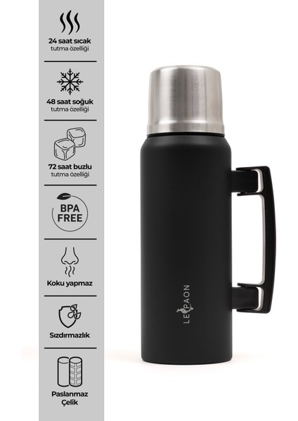 1 Lt. Paslanmaz Çelik Termos Katlanır Kulp Sızdırmaz 24 Saat Sıcak 48 Saat Soğuk Bpa Free