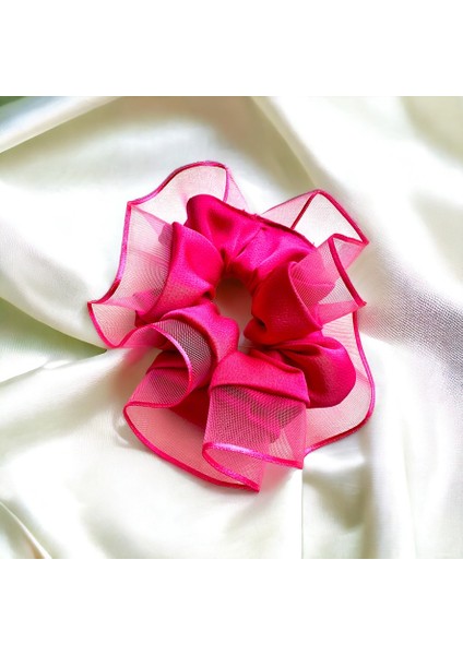 Kadın Pembe Kenarları Tül Scrunchie Büyük Boy Simit Toka fiyatları