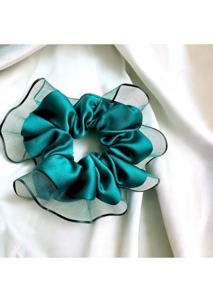 Kadın Yeşil Kenarları Tül Scrunchie Büyük Boy Simit Toka modelleri