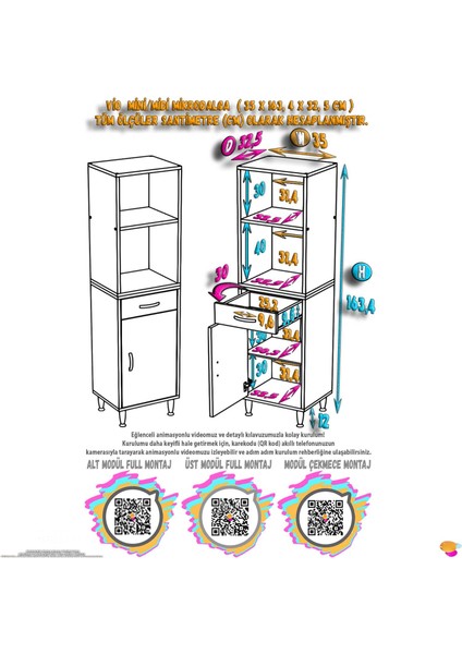 Alp Mutfak Fırın Dolabı Çekmeceli 35 cm Mini/midi Mikrodalga Mutfak Dolabı 35X163,4X32.5 cm fiyatları