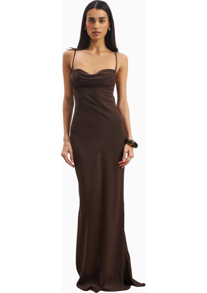 Ruched Chiffon Maxi Dress Kadın Elbise