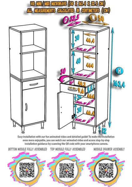 Alp Mutfak Fırın Dolabı Çekmeceli 50 cm Mini/midi Beyaz Mikrodalga Mutfak Dolabı 50X163,4X32.5 cm