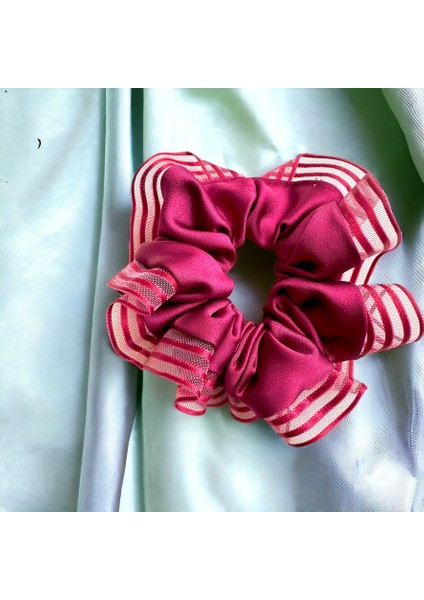 Kadın Pembe Kenarları Tül Scrunchie Büyük Boy Simit Toka modelleri