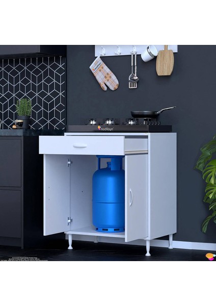 Asel (Xxxl) Set Ocak Altı Dolap Kapaklı Mutfak Dolabı ve 1 Gözlü Tüp Bölme Beyaz Dolap 80X88X56 cm