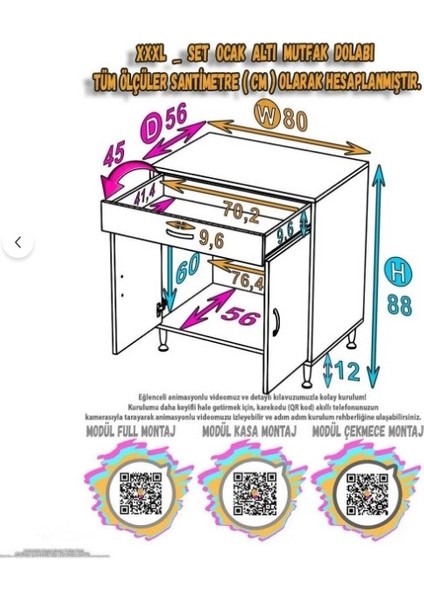Asel (Xxxl) Set Ocak Altı Dolap Kapaklı Mutfak Dolabı ve 1 Gözlü Tüp Bölme Beyaz Dolap 80X88X56 cm fiyatları