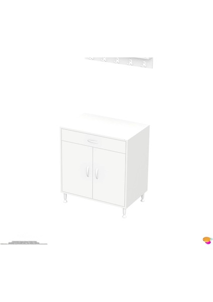 Asel (Xxxl) Set Ocak Altı Dolap Kapaklı Mutfak Dolabı ve 1 Gözlü Tüp Bölme Beyaz Dolap 80X88X56 cm