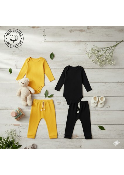 2 Li Premium Set %100 Pamuk 0-3 Ay/24-36 Ay (3 Yaş)Arası Zıbın Çıtçıtlı Body ve Pantolon Takımı Unisex Kız Erkek Bebek Veçocuk2