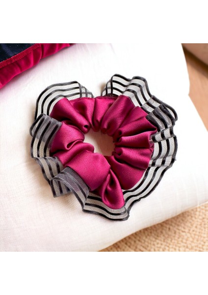 Kadın Bordo Kenarları Tül Scrunchie Büyük Boy Simit Toka fiyatları