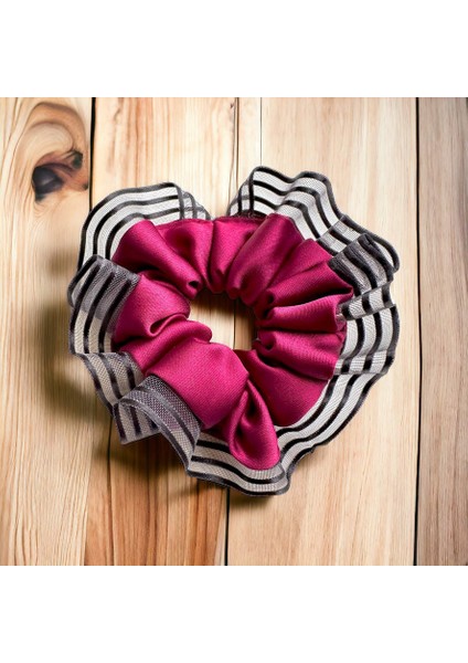 Kadın Bordo Kenarları Tül Scrunchie Büyük Boy Simit Toka modelleri