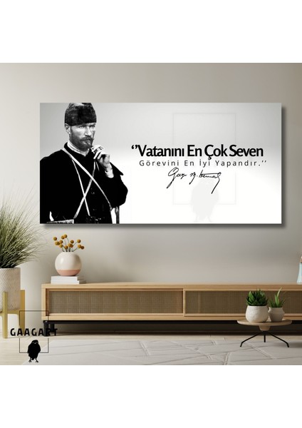 Panoramik Kanvas Makam Panosu Siyah Beyaz Atatürk Vatanını En Çok Seven Görevini En Iyi Yapandır