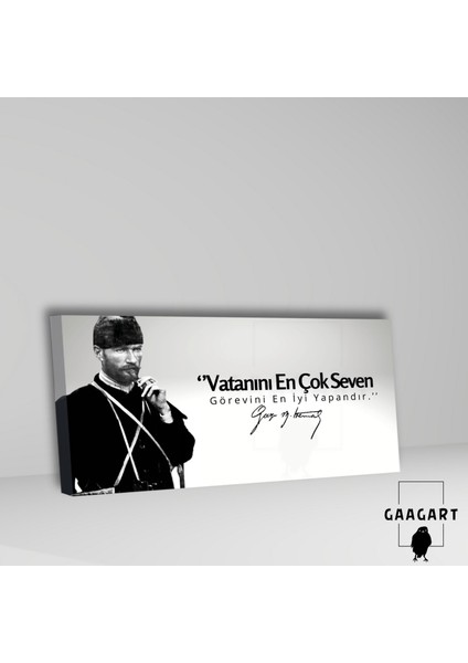 Panoramik Kanvas Makam Panosu Siyah Beyaz Atatürk Vatanını En Çok Seven Görevini En Iyi Yapandır fiyatları