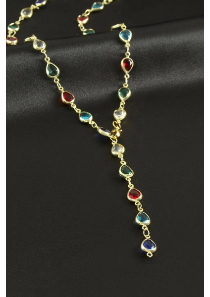 Damla Zirkon Taşlı Çelik Y Kolye