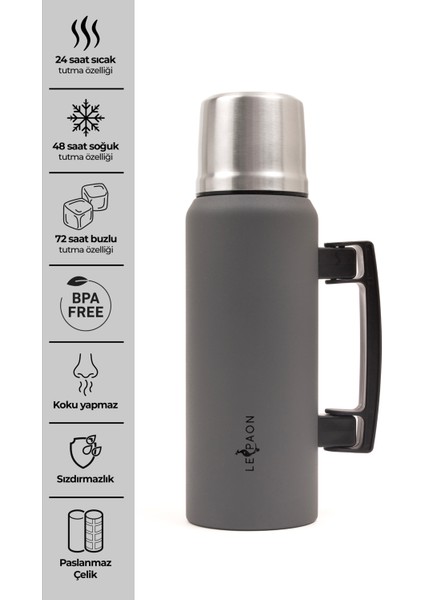 1 Lt. Paslanmaz Çelik Termos Katlanır Kulp Sızdırmaz 24 Saat Sıcak 48 Saat Soğuk Bpa Free