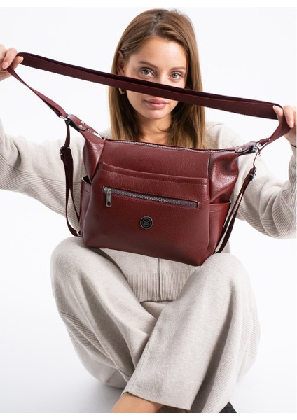 Kadın 4 Bölmeli Suni Yumuşak Deri Omuz ve Sırt Çantası 1436 modelleri