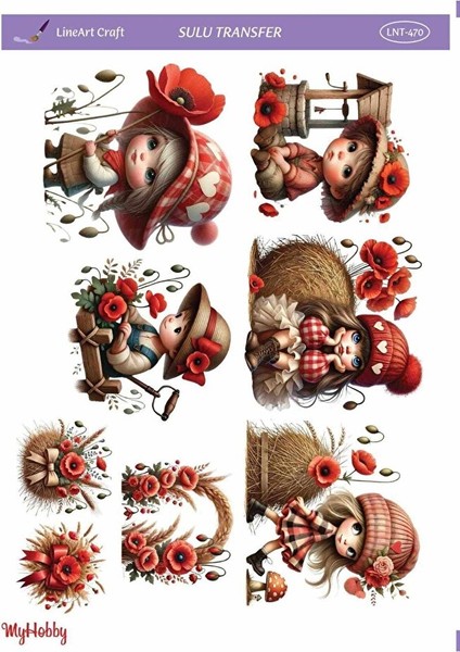 LNT470 Çoklu, Kız ve Erkek Çocuk Desenli, Açık Zemin Sulu Transfer 25*35 cm