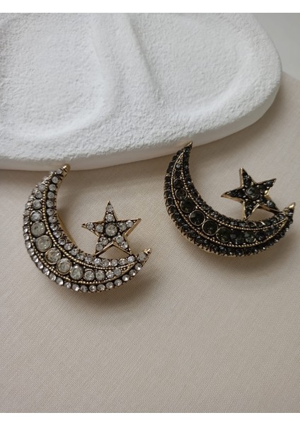 Özel Seri Zirkon Taşlı Altın Rengi Ay Yıldız Broş fiyatları