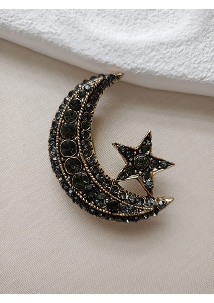 Özel Seri Zirkon Taşlı Altın Rengi Ay Yıldız Broş modelleri
