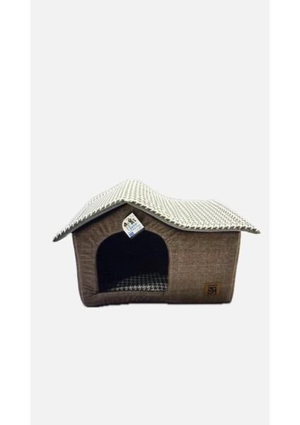 Büyük Çatılı Kulube Yatak Açık Kahve Desenli