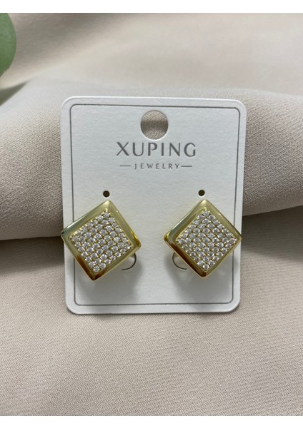 Xuping küpe 14K Altın Kaplama Hediyelik Suya Dayanıklı Kadın Küpe Gold Kare Küpe Şık Modern Taşlı Zarif Parlak Görünüm Minimal Gold Günlük Özel Gün Kullanımı Için Ideal