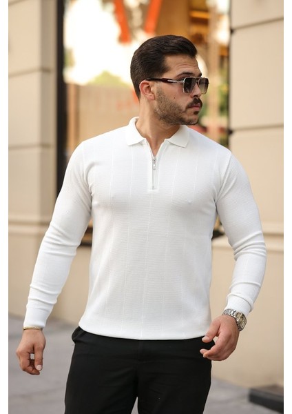 Erkek Pirinç Desenli Uzun Kollu Yakalı Triko