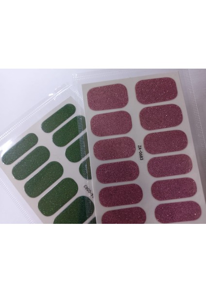 Kendinden Yapışkanlı Nail Sticker 2 Paket Tırnak Stickeri Takma Yapışkanlı Oje Simliyeşilpembe