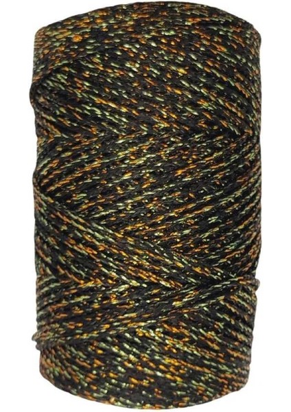 Makrome Ipi 3mm Polyester Siyah Altın Simli