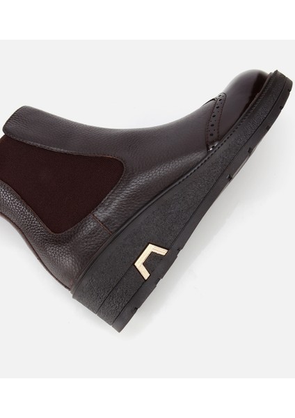 01BOH313380A480 KADIN Deri Kahverengi Lastik Detaylı Dolgu Topuklu Bot